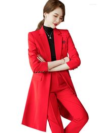 Calça Feminina de Duas Peças Feminina Outono Inverno Trabalho Roupa de Negócios Terno Conjunto de Blazer Vermelho Preto Feminino Escritório Feminino Jaqueta e Calça Longa 2