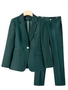 Femmes deux pièces pantalons femmes Blazer et pantalon costume dames affaires vêtements de travail 2 ensemble noir vert café femme formelle veste pantalon