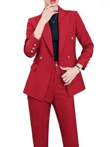 Pantalon de deux pièces pour femmes Femmes Blazer et pantalon costume dames affaires vêtements de travail 2 ensemble noir bleu rouge femme à manches longues veste formelle pantalon