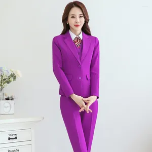 Pantalon de deux pièces pour femmes le blazer sets costumes printemps violet bleu rouge uniforme de bureau dames 2 pièces