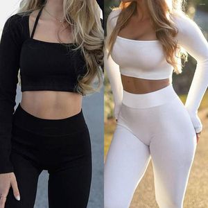 Dames tweedelige broek Women Bodycon Sports Pak Solid Color Casual T Shirt Leggings Set Slim Fit Pit Strip Fashion Outfits