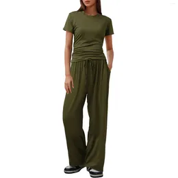 Pantalon de deux pièces pour femmes T-shirts à manches courtes Top Top Lulle Long 2 Set Summer Tracksuit Suit Tops