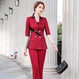 Dames tweedelige broek vrouwen Elegant Pant Suit lapwerk Lange Mouw Blazer Coat Tops Flare broek Fashion Formal Office Work Business 2