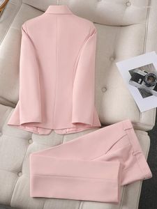 Dames tweedelige broek Women Fashion Pant Suit Formeel zakelijk werk Draag blazer en broeker kaki roze zwarte dames vrouwelijke lange mouw 2