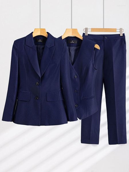 Femmes deux pièces pantalons femmes formel Blazer gilet et pantalon costume veste pantalon sans taille bureau dames à manches longues 3 pièces ensemble travail d'affaires