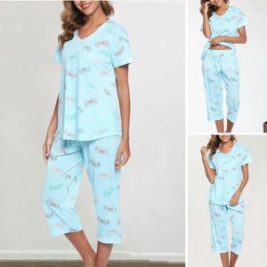 Pantalon de deux pièces pour femmes set de maison pyjamas imprimé avec V couche de cou 2 Mother grand-mère