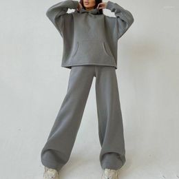 Pantalon de deux pièces pour femmes Femmes Sweat-shirt à capuche Taille haute Taille large Survêtement Ensembles Pulls Costume Coréen Mode Streetwear Sweats à capuche # T1G