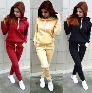 Dames tweedelige broek Dames Hoodies Pant kledingset Casual 2 Warme kleding Solid tracksuit top Ladies Pak herfst Winter