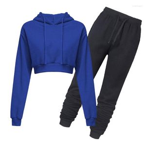 Pantalon deux pièces pour femme Sweat à capuche pour femme Survêtement 2 pièces Ensemble Sweat-shirt Pantalon de survêtement Costume Midriff-baring Casual Sportwear Femme surdimensionnée