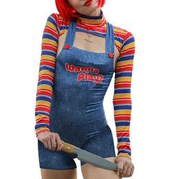 Tweedelige broek voor dames, speelfilmkarakter-bodysuit Chucky Doll-kostuumset Halloween-kostuums voor vrouwen Enge nachtmerrie Killer-pop 231218