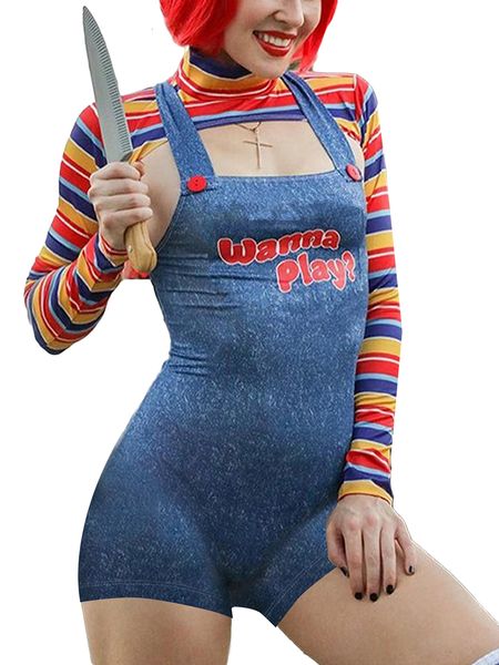 Pantalon deux pièces pour femmes Femmes Play Movie Character Body Chucky Doll Costume Set Halloween Costumes pour femmes Scary Nightmare Killer Doll 230530