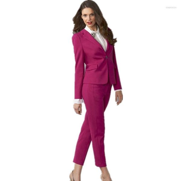 Pantalones de dos piezas para mujer Trajes de negocios fucsia para mujer Slim Fit Uniforme de oficina para mujer Pantalón para mujer Esmoquin de noche formal 2