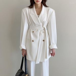 Twee stuk broek voor dames Koreaanse chique pak jas Elegante revers met dubbele borsten los