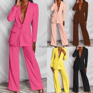 Tweedelige broekpak voor dameskantoor Pak Fashion Blazer broekpak Eenvoudig solide kleurenpak