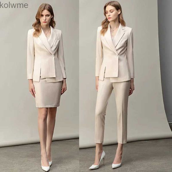 Pantalones de dos piezas para mujer Trajes de oficina para mujer Conjunto Profesional Mujer de negocios Lady Boss Traje Talla grande Blazer blanco Pantalón Falda Sastre 2022 Envío gratis YQ240214