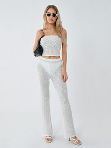 Dames tweedelige broek Dames S Sexy strapless backless tube top en wijde pijpen palazzo set voor zomeroutfits - Y2K Fashion