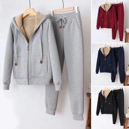 Zweiteilige Damenhose, Damen-Sweatshirt-Hosenanzug, Herbst und Winter, warm, langärmelig, Fleece, dicker Kapuzenpullover, Mantel, Joggerhose, Sportbekleidung, zweiteiliges Set 230922