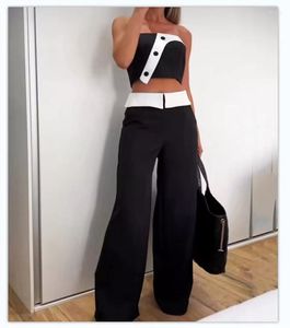 Dames tweedelige broek damesset mode mouwloos strapless hoge taille kleur bijpassende tube top los met zakken sets