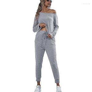 Pantalon de deux pièces pour femmes Ensemble pour femmes Printemps Automne Costume de mode 2022 Deux pièces à manches longues à l'épaule surdimensionnée Loisirs NBH207