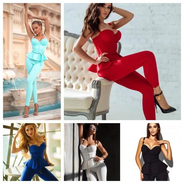 Pantalones de dos piezas para mujer Mujeres sexy elegante delgado bodycon sin espalda v camisola chaqueta rayón cintura alta polainas Lunghi 2 vestido de fiesta