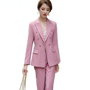 Zweiteilige Damenhose, einreihiger Hosenanzug für Damen, Übergröße, rosa, schwarz, Business-Interview, Arbeit, Langarm-Blazer und 2-teiliges Damen-Set