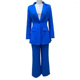 Calças femininas de duas peças mulheres único botão terno fal inverno elegante conjunto de negócios com manga comprida casaco perna larga para escritório