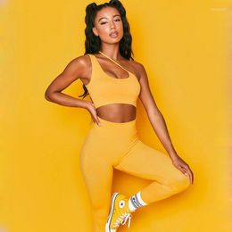 Pantalones de dos piezas para mujer Conjuntos deportivos para mujer Entrenamiento jogging Yoga Fitness Outfit Un hombrera Tops recortados Leggings Chándales casuales