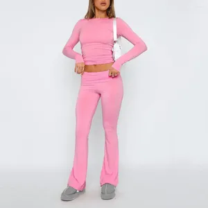 Pantalones de dos piezas para mujer Conjunto de ropa deportiva vintage Pilates Yoga Ropa deportiva con camiseta de manga larga Pantalones de cintura alta para delgado suave