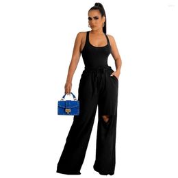 Pantalon deux pièces pour femmes ensemble Streetwear femme 2 pièces tenues body fille trou costume ensembles pour dames