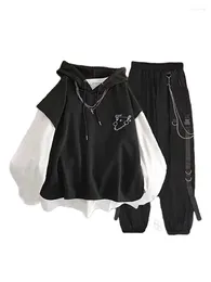 Pantalon de deux pièces pour femmes Femmes Streetwear Harajuku 3 Ensemble pour chaîne Printemps Cargo Gilet à capuche Blanc Chemisier ample