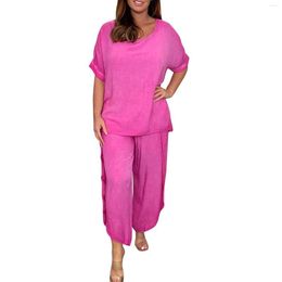 Femmes deux pièces pantalons femmes costume mode confortable à manches courtes et longue couleur unie haut ensemble coton robes d'été formelles pour