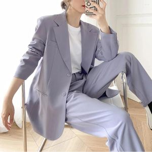 Pantalon de deux pièces pour femmes Femmes Costume Long Ensembles 2024 Printemps Violet Manches Blazer Pantalon 2 Ensemble Mode Bureau Dame Tenues