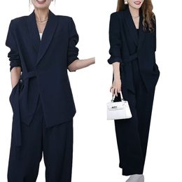 Femmes costumes ensembles de bureau poches manteau pantalon à jambes larges printemps automne tenue de bureau femmes mode élégance dame Blazer ensembles