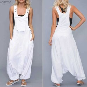 Pantalones de dos piezas para mujer Monos finos sueltos de verano para mujer Pantalones harén Pantalones de pierna ancha Bolsillos sin mangas Mono con pechera Pantalones siameses Talla grande S-5XL YQ240214