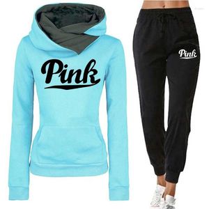 Pantalon de deux pièces pour femmes Femmes Survêtement Vêtements Ensemble Lettre Impression Sweat à capuche Sweatpant Casual Jogging Costume Femme Vêtements d'extérieur ou