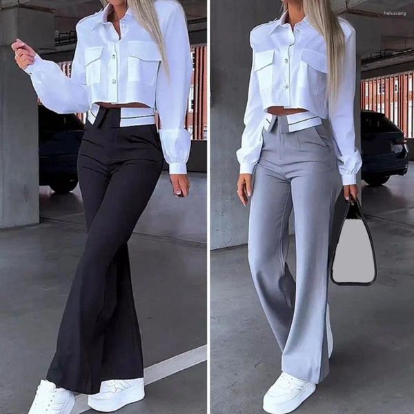 Pantalones de dos piezas para mujeres Traje de dos piezas de dos piezas Conjunto de solapa elegante con cintura alta con un solo pecho sólido para damas para damas