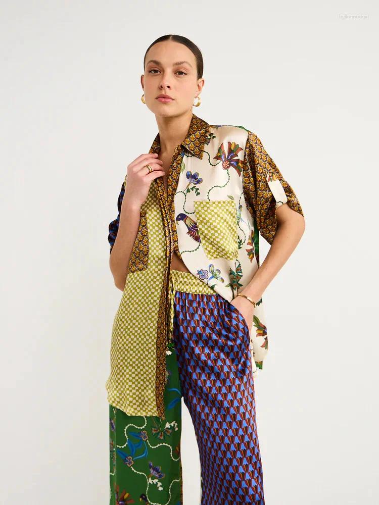 Pantalon de deux pièces pour femmes Pièces imprimées décontractées vintage Ensemble de chemise à manches courtes top top lâche longue dame Summer Beach Outfits Hawaii