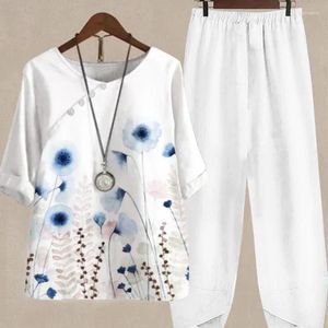 Pantalons de deux pièces à deux pièces Femmes Vintage Modèles Chemises de chemisier imprime