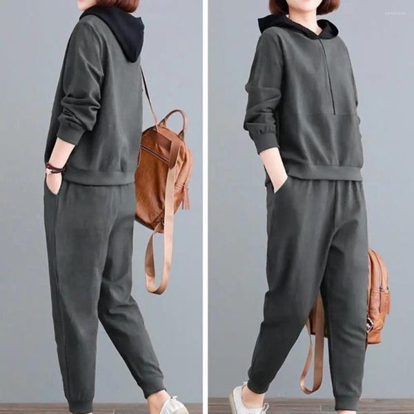 Pantalones de dos piezas para mujer Mujeres Invierno Agregar sudaderas de terciopelo Traje Carta Impreso Casual Tops empalmados y Capris jogging Femme Conjuntos de chándal