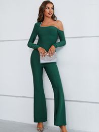 Pantalones de dos piezas para mujer Mujeres Invierno Sexy Manga larga Diamantes Green Flare Bandage Set 2023 Celebrity Designer Fashion