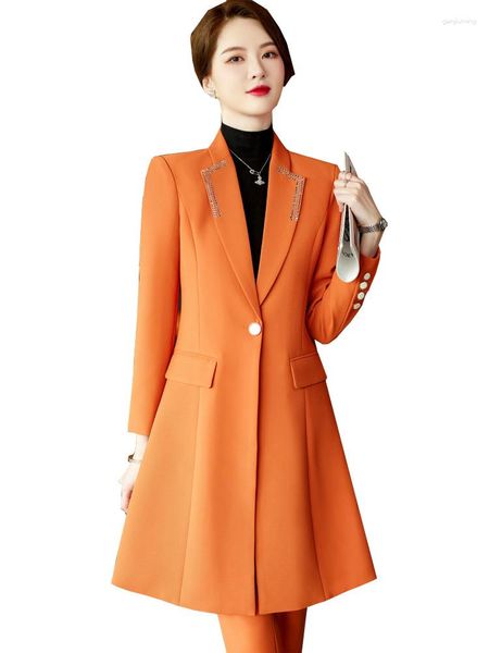 Femmes Deux Pièces Pantalons Femmes Travail D'affaires Porter Pantalon Costume Kaki Orange Noir Long Formelle Blazer Ensemble Femme Bureau Dames Veste Et Pantalon