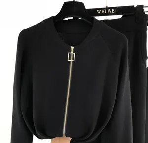 Dames tweedelige broek Vrouwen Zipper gebreide vesten Sweaters Sets Vest Woman Fashion Jumpers Broeken 2 PCS -kostuums Outfitwomen's