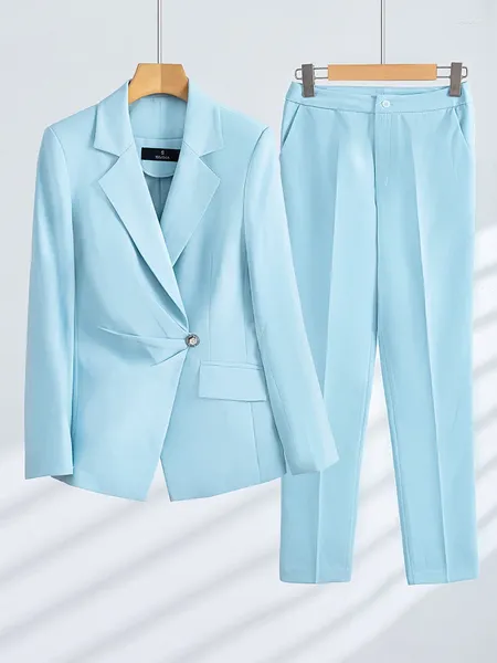 Pantalones de dos piezas para mujer Traje de pantalón formal elegante y elegante para mujer 2 conjuntos Azul Negro Blanco Oficina para mujer Ropa de trabajo de negocios Blazer y pantalones
