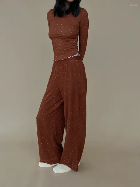 Ensemble pyjama deux pièces pour femmes, pantalon, Mini pois, imprimé Floral, manches longues, chemise haute, vêtements de détente, 2 tenues de sommeil