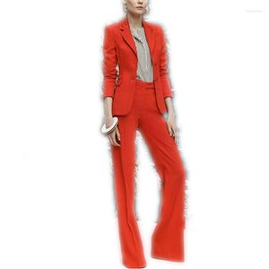 Femmes deux pièces pantalons femmes pantalons costumes rouge affaires femme bureau uniforme dames formel pantalon costume à fond de cloche smoking personnalisé
