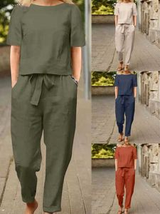 Pantalon de deux pièces pour femmes entièrement ajustement en vrac en lin en coton