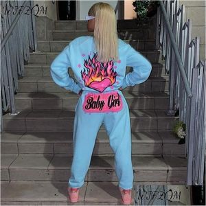 Pantalons de deux pièces pour femmes Femmes Wjfzqm Haut à manches longues Imprimer Ensembles assortis Streetwear 2 Outifits d'hiver 2021 Sweatsuits pour femmes Dro Dh6Sy