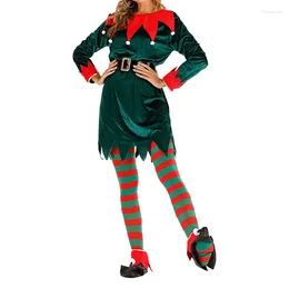 Pantalones de dos piezas para mujer Xingqing Traje de Navidad para mujer Disfraz de elfo Camiseta de manga larga con cuello redondo para adultos con sombrero Zapatos de media Fiesta temática