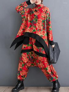 Tweedelige broek voor dames Xitao Chinese stijl Set Set Peony Flowers Turtleneck pullover Full Sleeve Loose Fashion Pant LYD1522