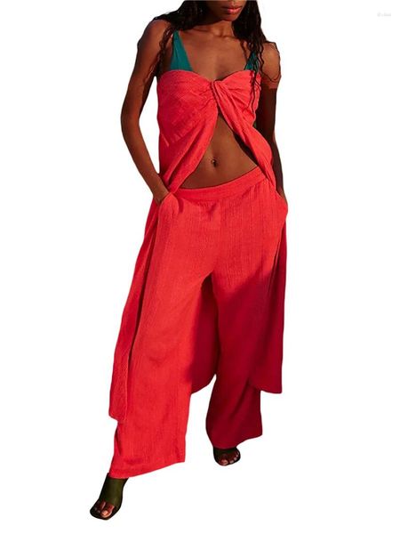 Pantalon deux pièces pour femmes Y2K Fashion Ensemble coordonné pour femmes Top court à épaules dénudées à la mode avec jambe large élégante - Streetwear Delight